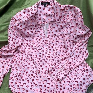 Pink and Red Heart Patterned Blouse